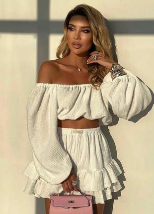 Костюм женский с юбкой мини повседневный нарядный черный белый красный желтый легкий...