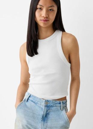 Топ в рубчик bershka original майка в рубчик бiлий топ базовий топ4 фото