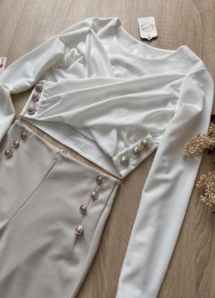 Топ блузка з драпіруванням і гудзичками на довгий рукав