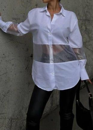 Жіноча сорочка блузка 6_8/0014/6 вільного крою котон  + органза  (42-46 оверсайз розміри )