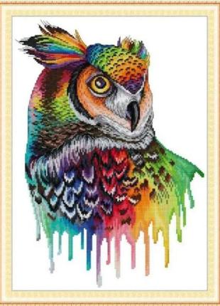 Набір для вишивання за нанесеною на канву схемою "rainbow owl". aida 14ct printed, 32*43см