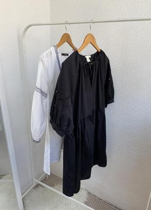 Хлопковое короткое черное платье h&m