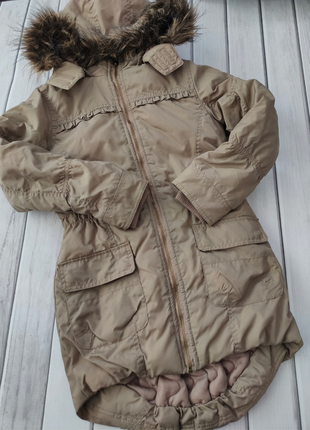 Красивая длинная куртка пальто теплая yigga германия хаки капюшон с мехом