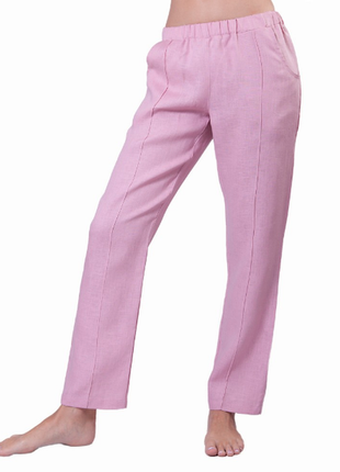 Качественные розовые брюки лен 018