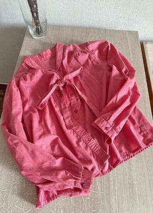 Льняная рубашка блуза с бантом