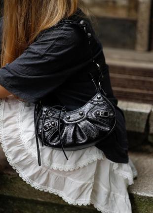 🥰новинка дуже гарна чорна шкіряна сумочка бренд balenciaga