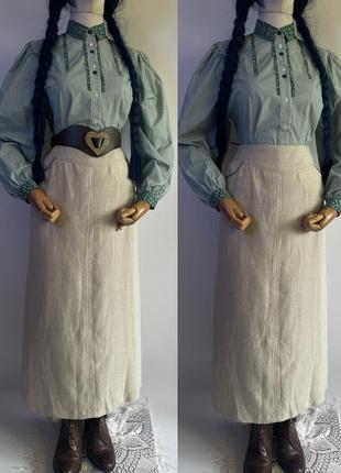 Австрия винтажная длинная приталенная минималистичная льняная юбка юбка макси из льна этно стиль этническая этническая одежда
