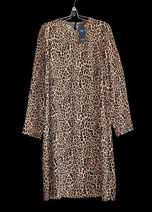 Трендовое леопардовое платье-шифт с пышными рукавами р.18