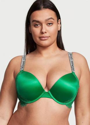 Бюстгальтер мереживний зі стразами з пуш ап victoria's secret shine strap lace push-up bra