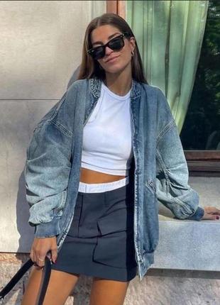 Джинсовый оверсайз бомбер, куртка, ветровка zara, коллекция 2024, размер xs/s и м/l