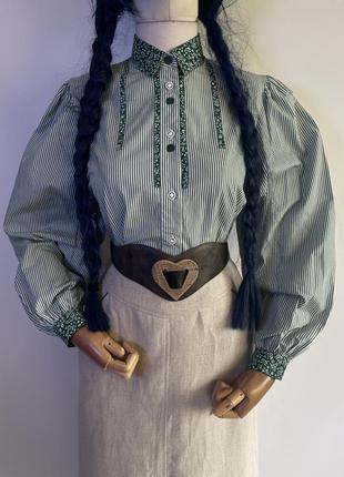 Австрия винтажная очень красивая рубашка блуза в полоску с объемными рукавами этно одежда этнический стиль