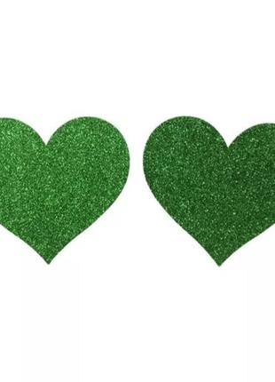 Стикини на грудь сердечка 8 см зеленый
