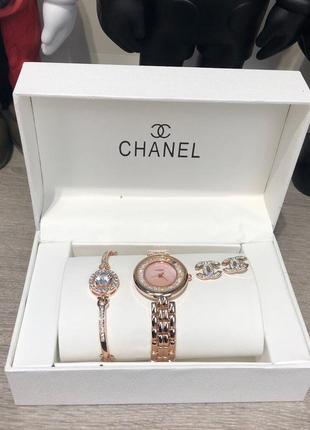 Подарунковий набір chanel bracelet/watch/earrings gold