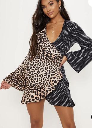 Платье boohoo леопард-горох на размер l или xl