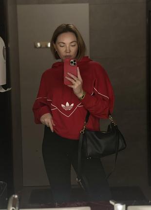 Кофта худи красная комбинированная капюшон сетка adidas originals l