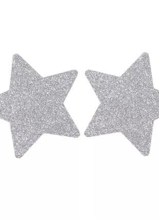 Стикини на грудь звезды с блестками 8 см серебристый