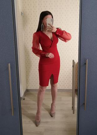 Красное платье, нарядное платье, длинное платье по фигуре, шифоновое платье, коктейльное платье zara