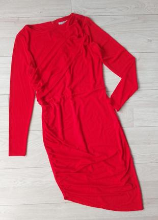 Шикарное красное платье h&m с асимметричным низом