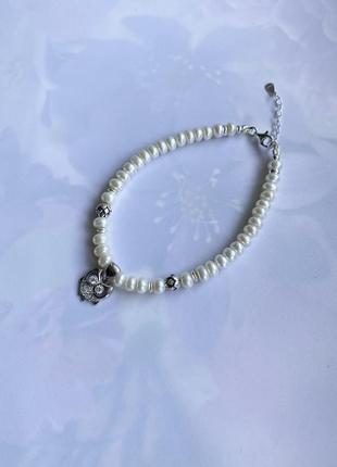 Серебряный браслет из натурального жемчуга «жемчужная сова»2 фото