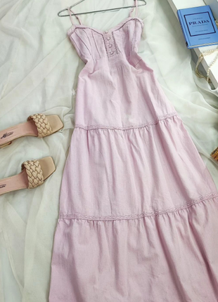Рожева льняна сукня-сарафан