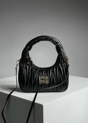 Сумка miu miu wander matelassé nappa leather mini hobo bag black