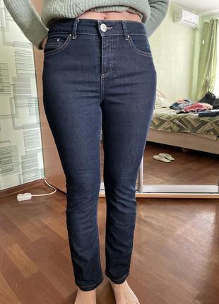 Джинсы брюки прямые стрейч размер 12 синие женские скинни