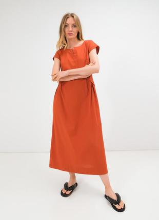 Платье из льна джульетта season с завышенной талией оранж