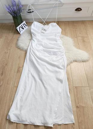 Льняна сукня з драпіруванням  від zara, розмір xl**