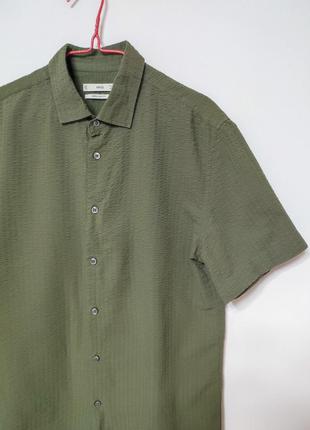 Тенниска рубашка короткий рукав мужская зеленая хаки mango man, размер s m l