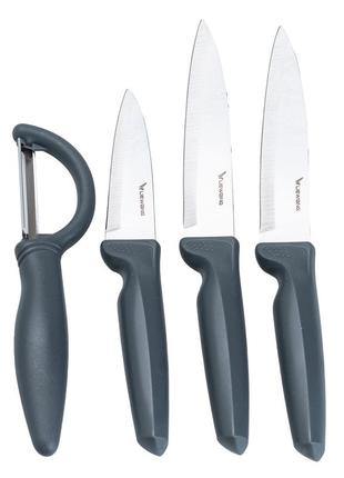 Набор ножей кухонных с овощечисткой 24 см • 23.5 см • 19.5 см серый `gr`