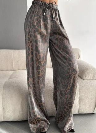 Жіночі леопардові брюки штани шовк котон