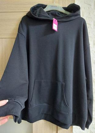 Худі primark 50-52/56-58/2xl жіночий чорного кольору однотонний, на флісі, з капюшоном