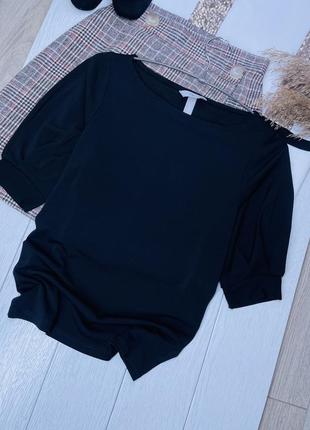 Чорна класична блуза h&m xs блуза прямого крою базова блуза з об’ємними рукавами