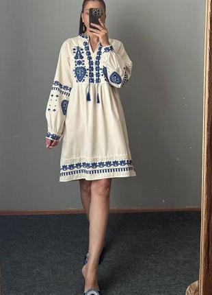 Накладной платеж ❤ турецкое хлопковое платье рубашка вышиванка с рукавами фонариками