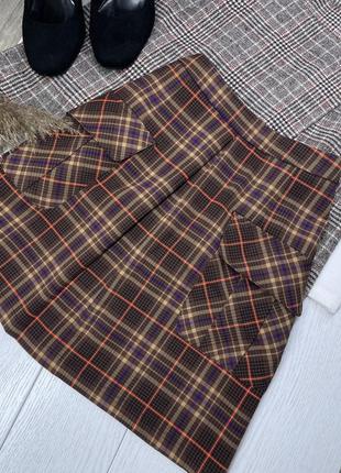 Новая короткая юбка s юбка трапеция в клетку юбка с накладными карманами