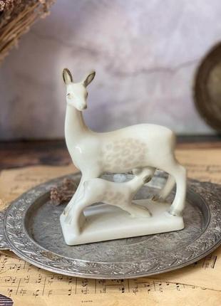 Вінтаж! 🦌🌲 оленя з матусею порцеляна полонський завод художньої кераміки динамічна статуетка
