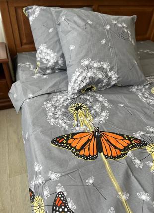 Комплект постільної білизни бязь-люкс, кульбаби і метелики сірі