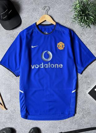 Чоловіча синя вінтажна футбольна футболка manchester united  2002-2003 рік оригінал vodafone nike m.u. розмір м football shirt man utd