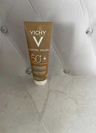 Солнцезащитное увлажняющее молочко для лица и тела vichy capital soleil solar eco-designed milk spf 50+, 75 мл