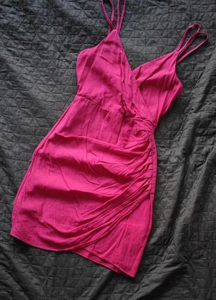 Платье из льна zara фуксия next розовый mango сарафан reserved льняной cos с открытой h&amp;m спиной gap натуральное