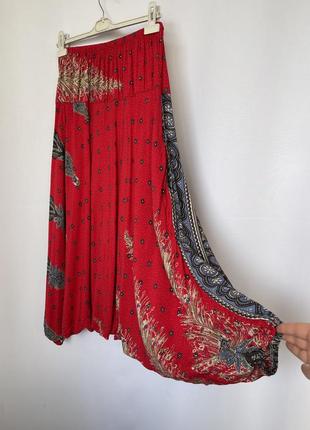 Штани етно-бохо червоні з віскози афгані штани яскраві з візерунком пейслі