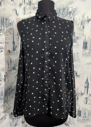 Черная прозрачная блузка со звездочками и открытыми плечами