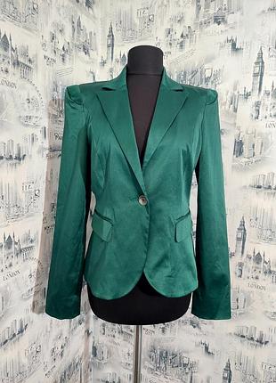 Смарагдовий приталений жакет піджак з широкими плечами на 1 гудзик superstar
