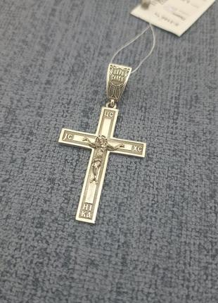 Чоловічий срібний кулон хрестик прямий класичний рівний. православний хрест із срібла 925