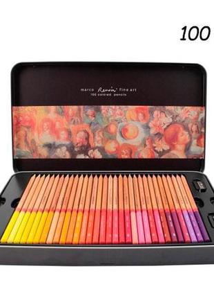 Набор разноцветных карандашей 100 шт, металлический кейс marco renoir - топ продаж!