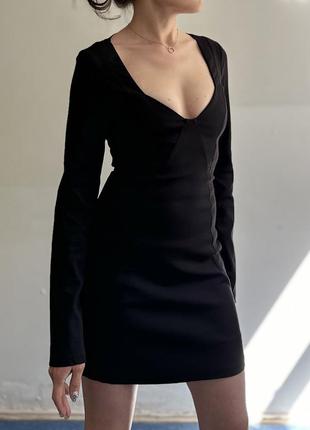 Zara черное мини платье с рукавом приталенное размер xs
