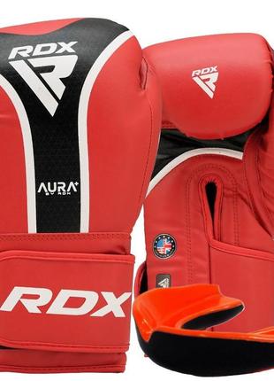 Боксерські рукавиці rdx aura plus t-17 red/black 12 унцій (капа в комплекті)