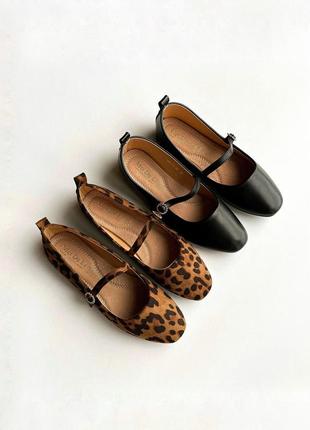 Новые трендовые леопардовые черные балетки лодочки туфли