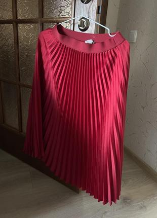 Юбка юбка бордовая плиссе h&amp;m меди гафрированная длинная