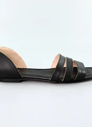Стильні чорні жіночі якісні босоніжки/сандалі на плоскій підошві,шкіряні,шкіра-жіноче літнє взуття